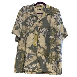 Tommy Bahama 100% Silk Hawaiian Camp Shirt Mens Large Green Palm Leaf Tropical